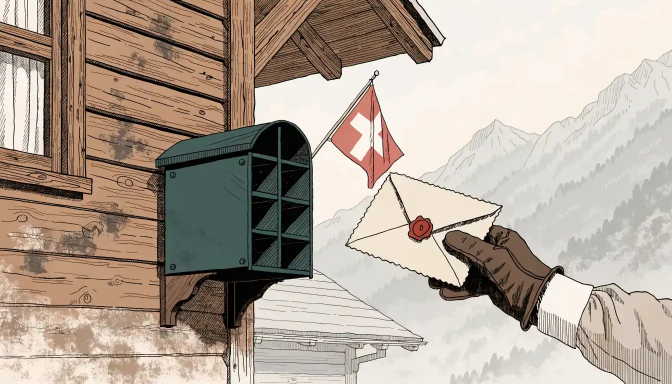 Versiegelter Brief am Briefkasten eines Schweizer Chalets